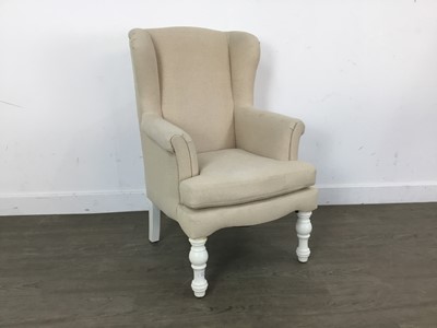 Lot 376 - CHILD'S UPHOLSTERED WING BACK CHAIR