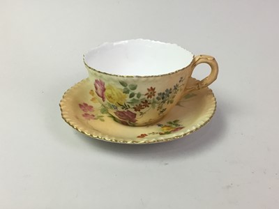 Lot 425 - ROYAL WORCESTER, BLUSH IVORY CABINET CUP AND SAUCER
