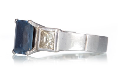 Lot 544 - BLUE GEM SET AND DIAMOND RING