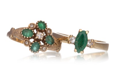 Lot 589 - TWO EMERALD AND DIAMOND RINGS