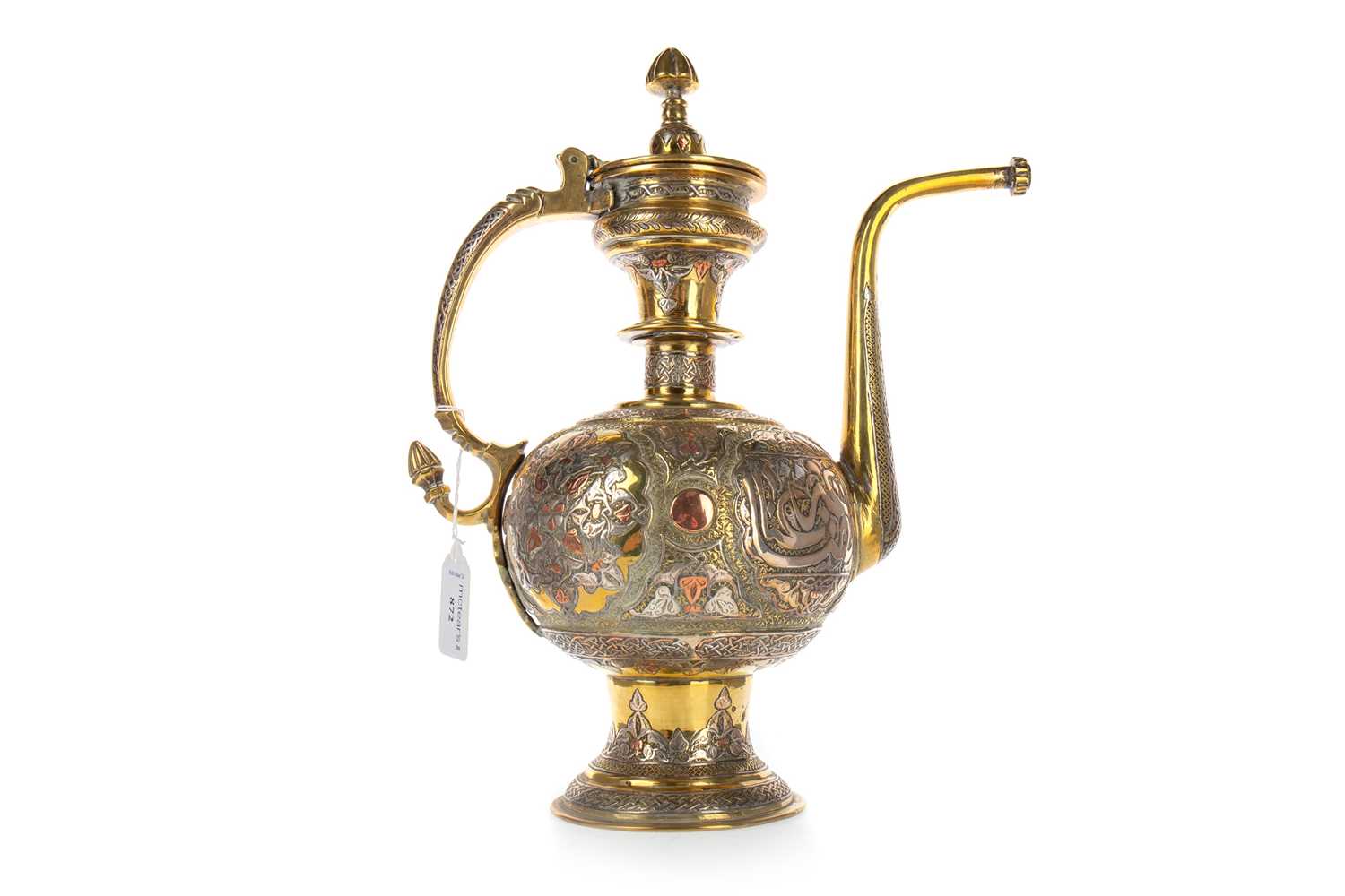 Lot 872 - INDO-PERSIAN BRASS AND MIXED METAL EWER