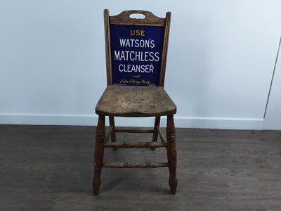 Lot 84 - WATSON'S MATCHLESS CLEANSER, ENAMEL BACK ADVERTISMENT CHAIR