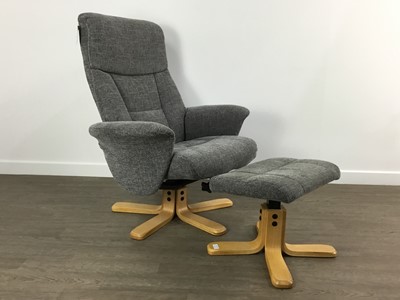 Lot 549 - PAIR OF RECLINING SWIVEL CHAIRS WITH MATCHING STOOLS