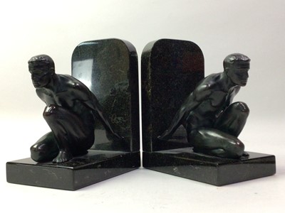 Lot 527 - PAIR OF BRONZED METAL AND MARBLE BOOKENDS