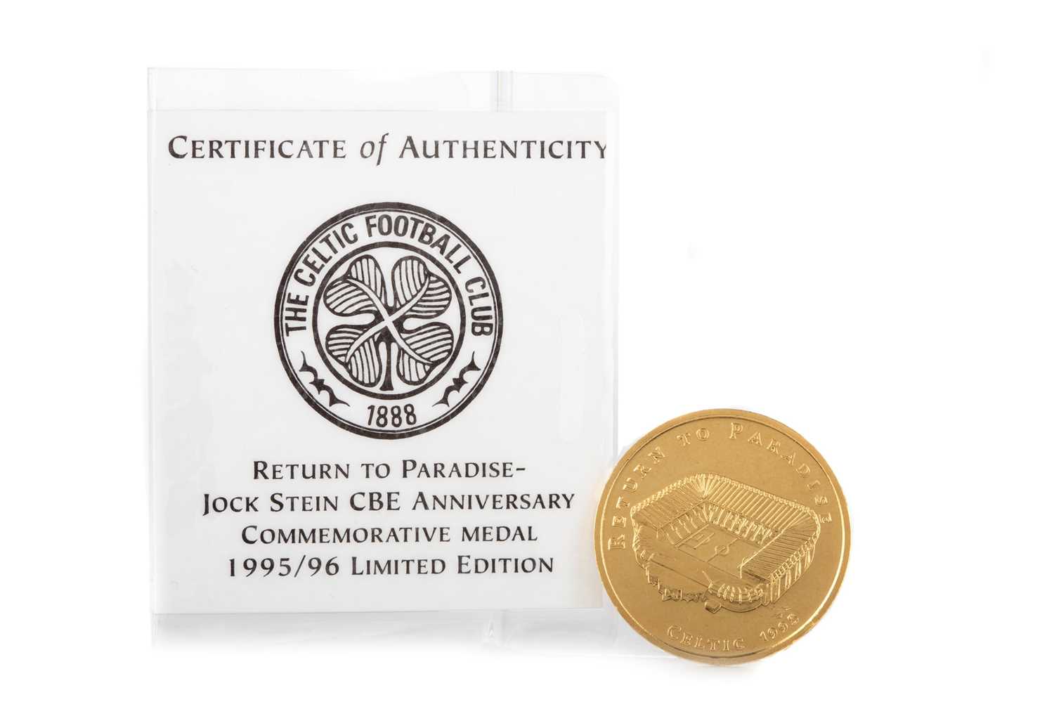 Lot 1776 - CELTIC F.C., RETURN TO PARADISE / JOCK STEIN ANNIVERSARY COMMEMORATIVE MEDAL