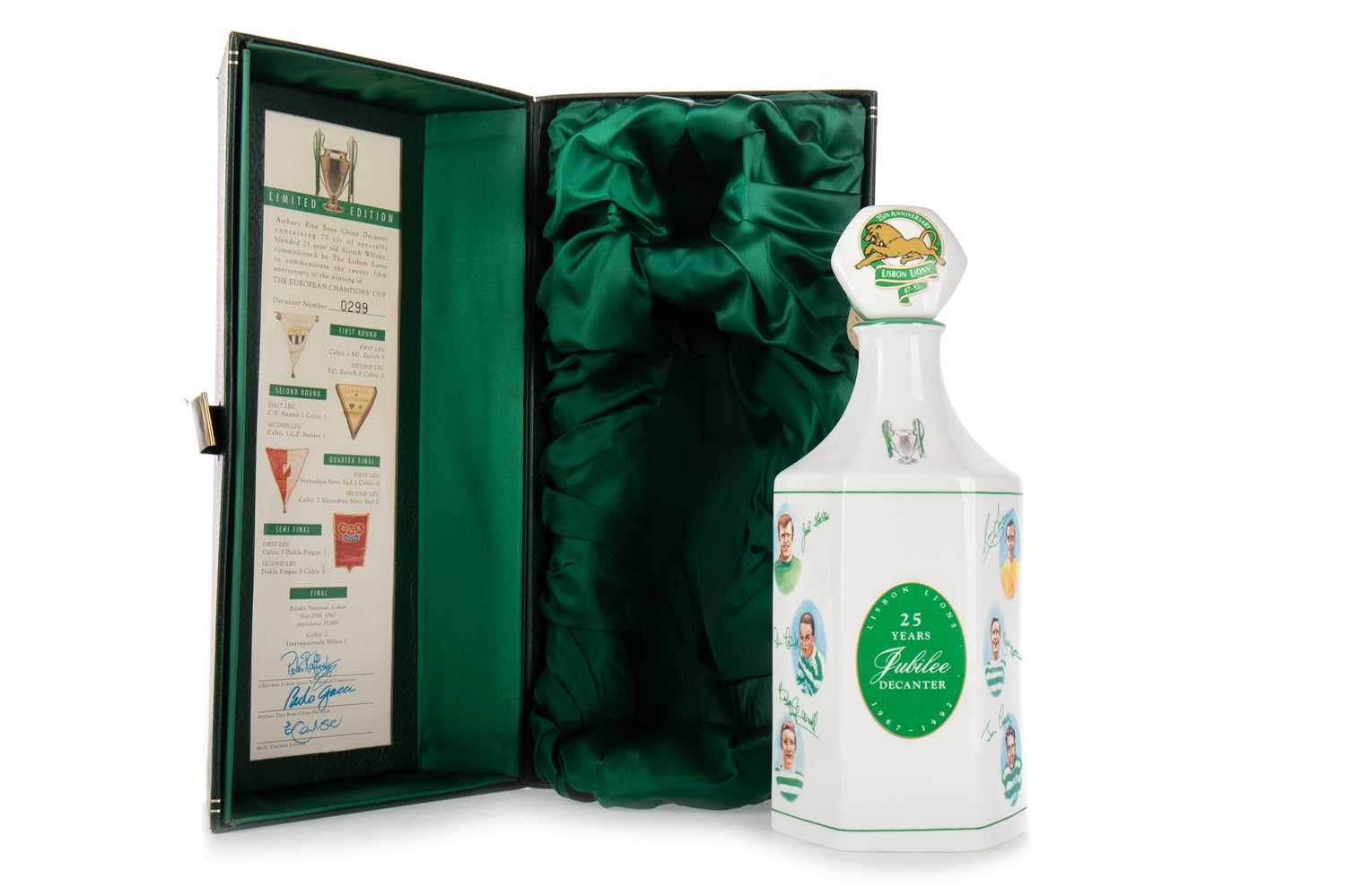 Lot 1782 - CELTIC F.C., LISBON LIONS 25TH ANNIVERSARY DECANTER AND SIX GLASS SET
