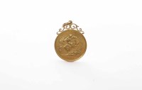 Lot 616 - GOLD £5 COIN DATED 1887 with soldered pendant...