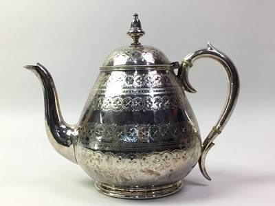 Lot 725 - LATE VICTORIAN SILVER PLATED FOUR PIECE TEA SERVICE