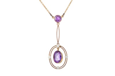 Lot 407 - AMETHYST AND PEARL PENDANT