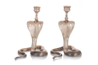 Lot 1300 - GOOD AND RARE PAIR OF VICTORIAN NOVELTY SILVER CANDLESTICKS