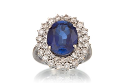 Lot 421 - SYNTHETIC SAPPHIRE AND DIAMOND RING