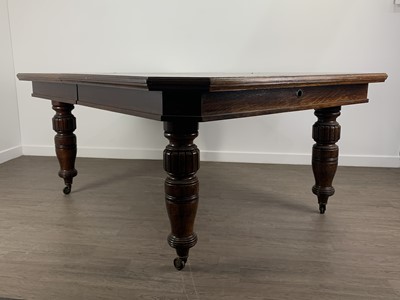Lot 37 - VICTORIAN OAK EXTENDING DINING TABLE AND SIX CHAIRS