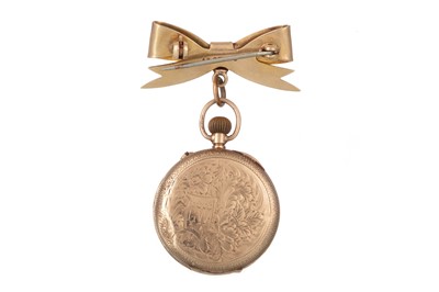 Lot 810 - NINE CARAT GOLD FOB WATCH WITH BOW BROOCH