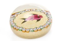 Lot 854 - PAUL YSART GLASS PAPERWEIGHT with a pink fish...