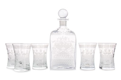 Lot 1245 - LOBMEYR, GLASS DECANTER AND SET OF FIVE TUMBLERS