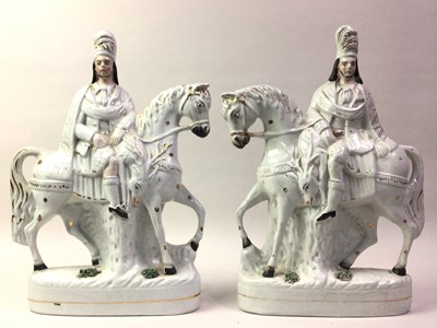 Lot 264 - PAIR OF VICTORIAN STAFFORDSHIRE POTTERY FIGURES ON HORSEBACK