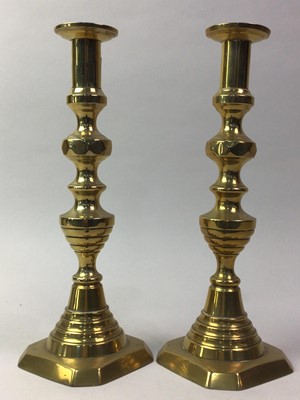 Lot 257 - PAIR OF BRASS CANDLESTICKS