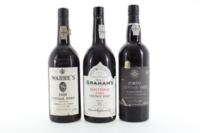 Lot 149 - WARRE'S 1980 VINTAGE, RAMOS PINTO 1983 VINTAGE AND GRAHAM'S MALVEDOS 1984 VINTAGE