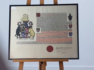 Lot 377 - FRAMED ARMORIAL COAT OF ARMS