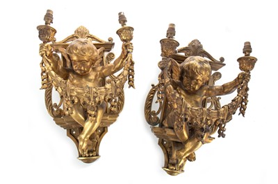 Lot 1239 - PAIR OF FRENCH ORMOLU WALL SCONCES