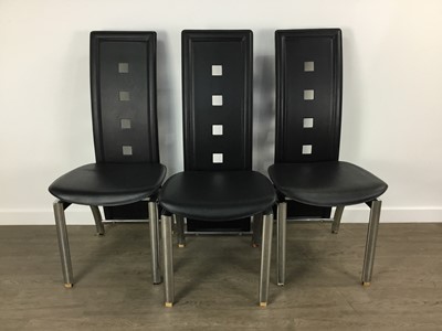 Lot 457 - MODERN GLASS TOPPED TABLE AND SIX CHAIRS