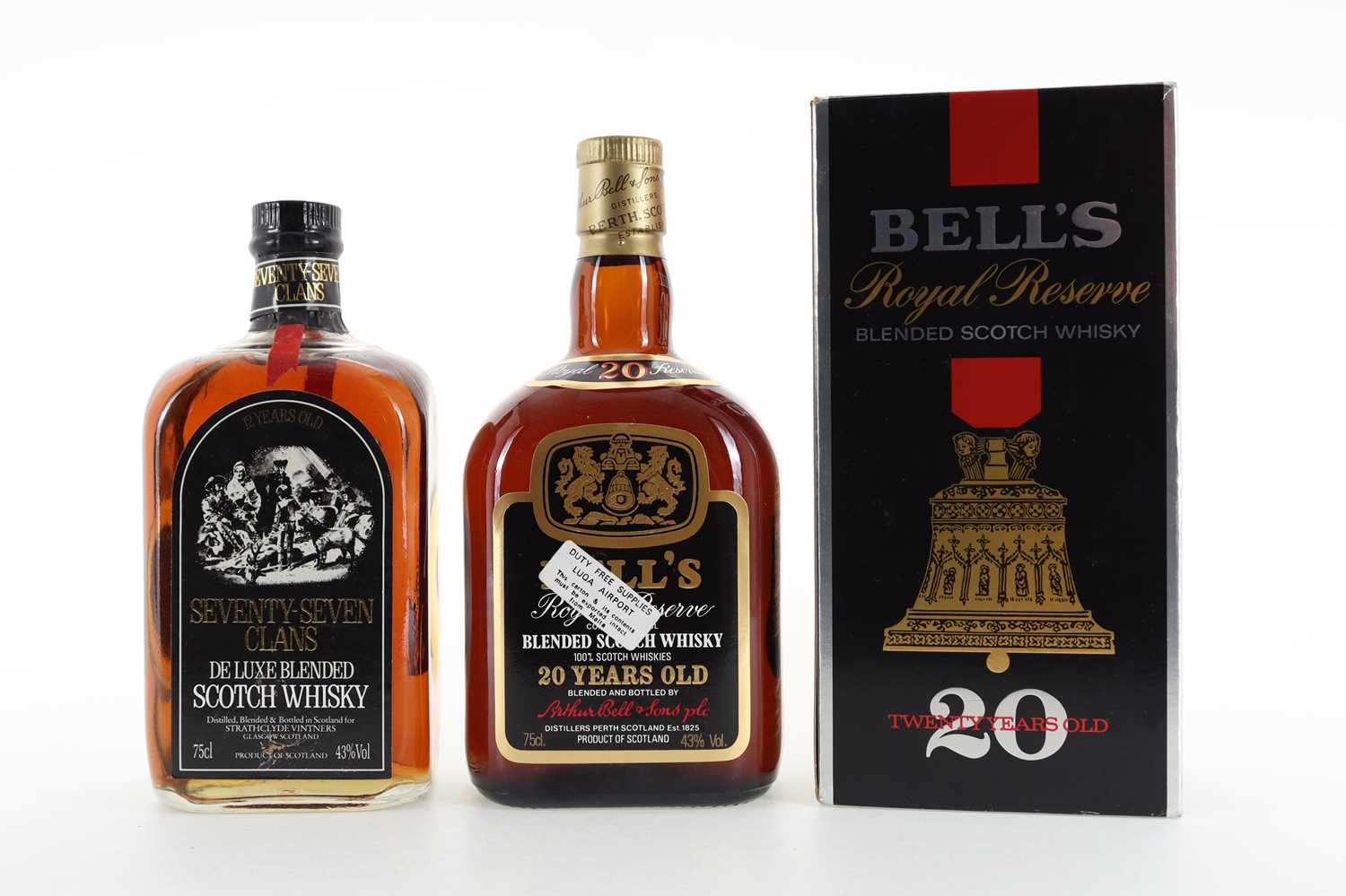 Lot 197 - BELL'S 20 YEAR OLD ROYAL RESERVE 75CL AND SEVENTY-SEVEN CLANS 75CL