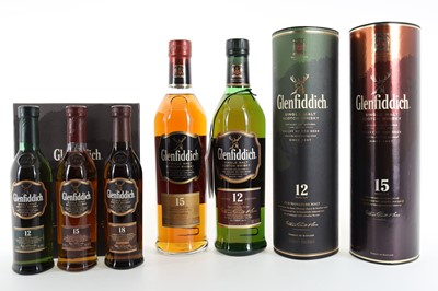 Lot 223 - GLENFIDDICH 12 YEAR OLD, 15 YEAR OLD AND 3 X 20CL SET