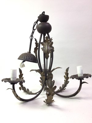 Lot 580 - METAL THREE BRANCH CHANDELIER