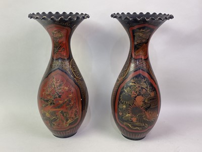 Lot 616 - PAIR OF JAPANESE LACQUERED VASES
