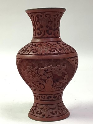 Lot 13 - TWO PAIRS OF CHINESE CINNABAR VASES