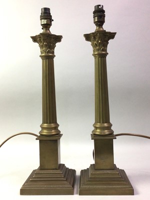 Lot 105 - PAIR OF BRASS CORINTHIAN COLUMN TABLE LAMPS