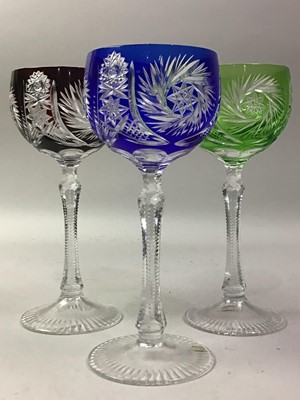 Lot 203 - SET OF SIX GERMAN CRYSTAL HARLEQUIN HOCK GLASSES