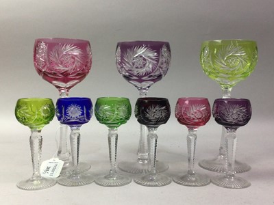 Lot 203 - SET OF SIX GERMAN CRYSTAL HARLEQUIN HOCK GLASSES