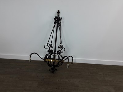 Lot 119 - AESTHETIC MOVEMENT CHURCH WROUGHT IRON FOUR BRANCH CHANDELIER