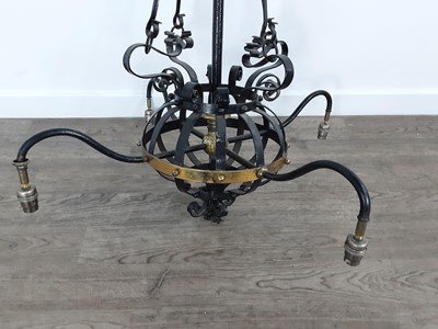 Lot 119 - AESTHETIC MOVEMENT CHURCH WROUGHT IRON FOUR BRANCH CHANDELIER