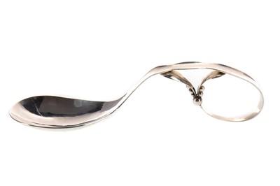 Lot 563 - AFTER GEORG JENSEN, 'LEAF AND BERRY' SILVER LADLE
