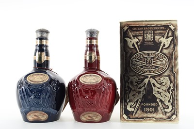 Lot 42 - CHIVAS ROYAL SALUTE 21 YEAR OLD RUBY AND SAPPHIRE DECANTERS