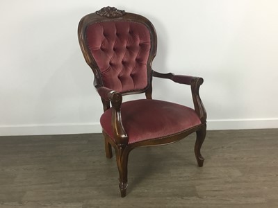 Lot 92 - REPRODUCTION MAHOGANY FRENCH STYLE ARMCHAIR