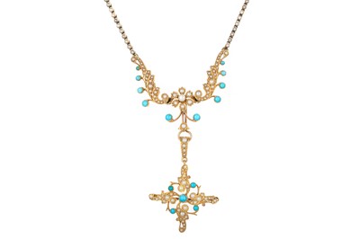 Lot 607 - TURQUOISE AND SEED PEARL NECKLET