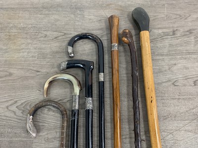 Lot 250 - SEVEN VICTORIAN AND LATER WALKING STICKS AND CANES