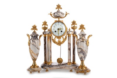 Lot 984 - FRENCH MARBLE AND GILT BRASS CLOCK GARNITURE