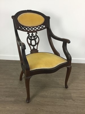 Lot 156 - EDWARDIAN MAHOGANY OPEN ELBOW CHAIR