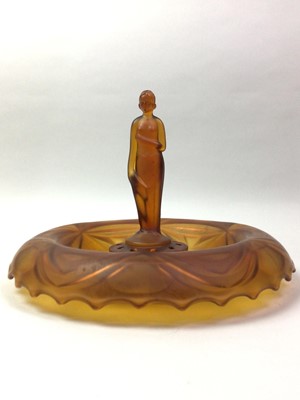 Lot 321 - ART DECO AMBER GLASS FIGURAL CENTREPIECE