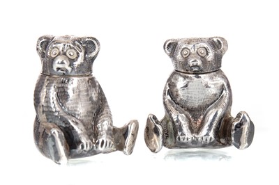 Lot 1363 - PAIR OF NOVELTY WHITE METAL SALT AND PEPPER POTS