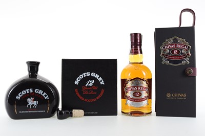 Lot 98 - SCOTS GREY 12 YEAR OLD 'FINE OLD SMILEY' 75CL AND CHIVAS REGAL 12 YEAR OLD