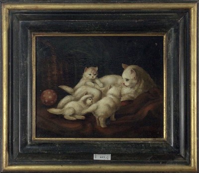 Lot 613 - VICTORIAN STYLE PAINTING OF A CAT AND KITTENS