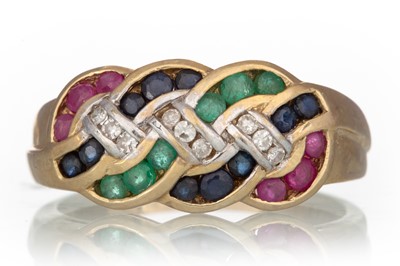 Lot 483 - RUBY, SAPPHIRE, EMERALD AND DIAMOND RING