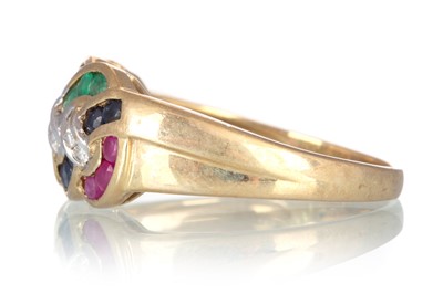 Lot 483 - RUBY, SAPPHIRE, EMERALD AND DIAMOND RING