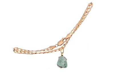 Lot 478 - CURB LINK BRACELET WITH TURQUOISE CHARM