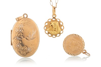 Lot 484 - GOLD LOCKET, OUR LADY PENDANT AND ST CHRISTOPHER PENDANT